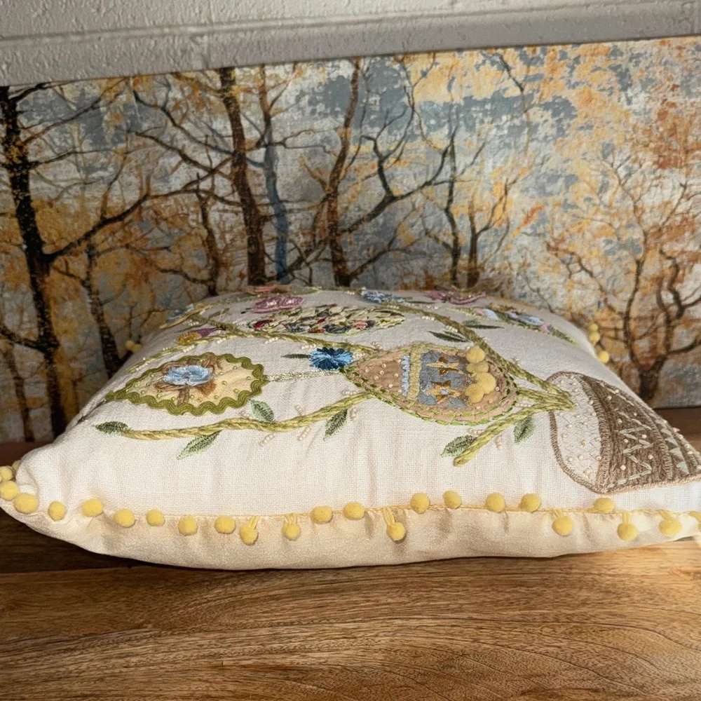 Embroidered Pier 1 Spring Easter Motif Decorative Pillow